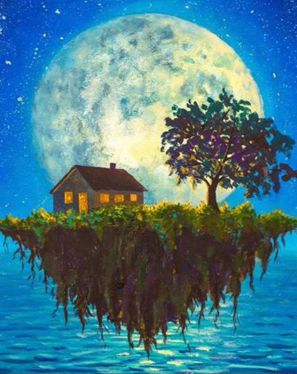 Casa y Arbol en Tierra Flotante