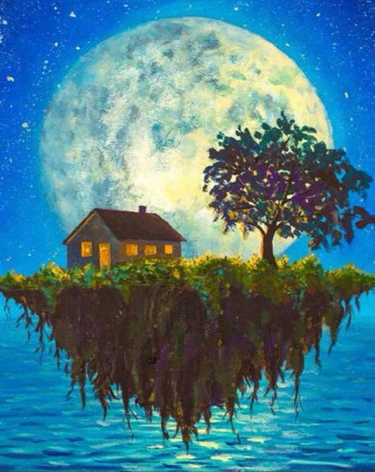 Casa y Arbol en Tierra Flotante
