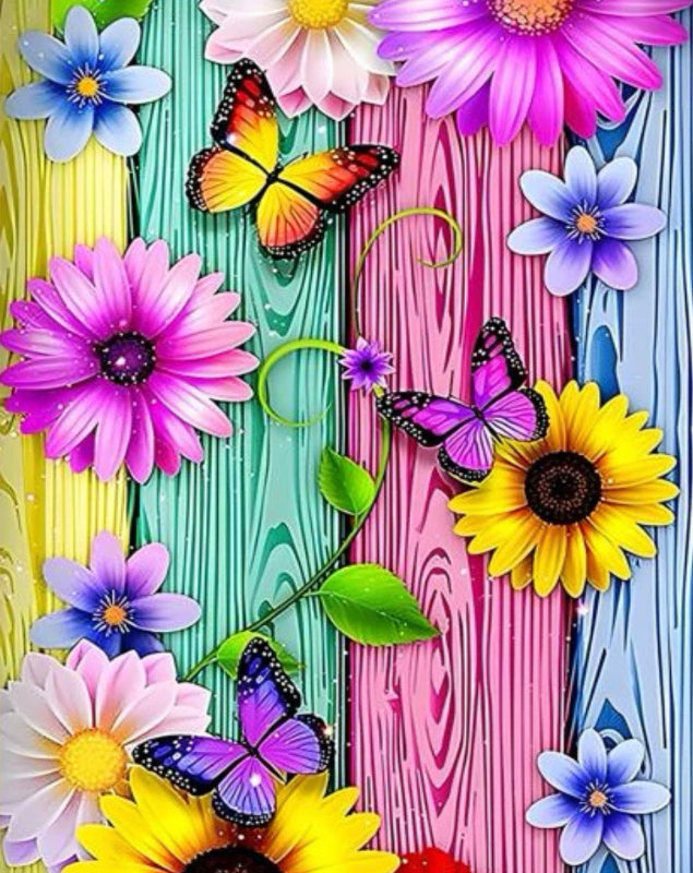 Madera de Mariposas y Girasoles