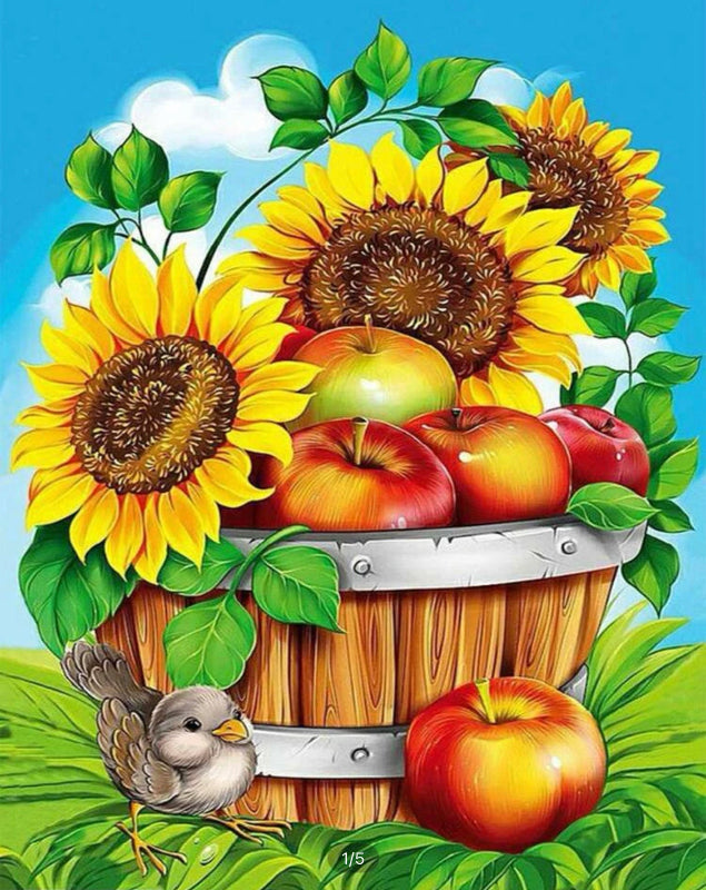 Canasta de Girasoles y Manzanas