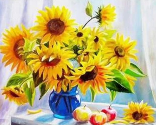 Florero Azul de Girasoles