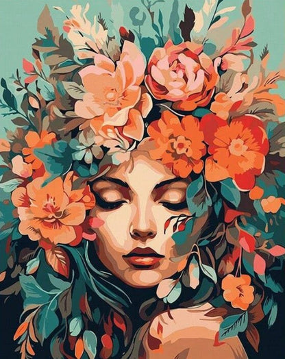 Mujer Flores Naranjas