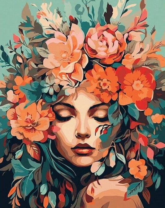 Mujer Flores Naranjas